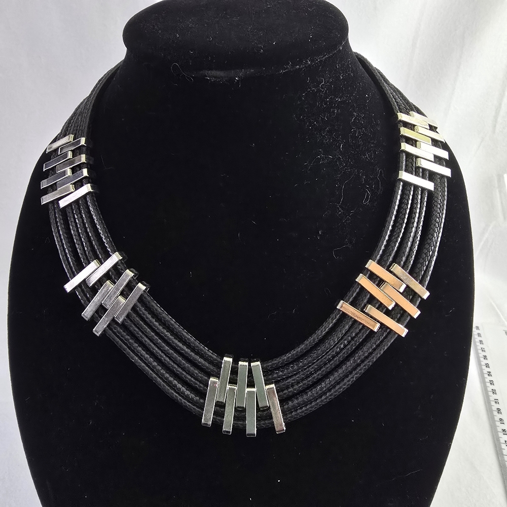 Black Whimsygoth Cord With Adjustable Silver Pieces Necklace With 2" Extender - Picture 11 of 12